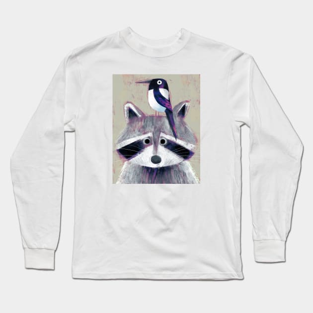 Raccoon and Magpie Long Sleeve T-Shirt by Gareth Lucas